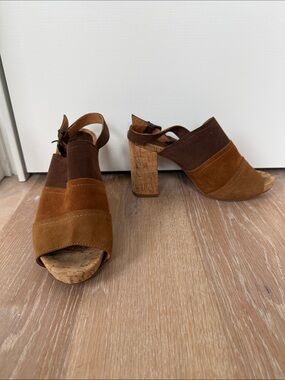 MTNG Three-Tone Brown Suede Cork Block Heels